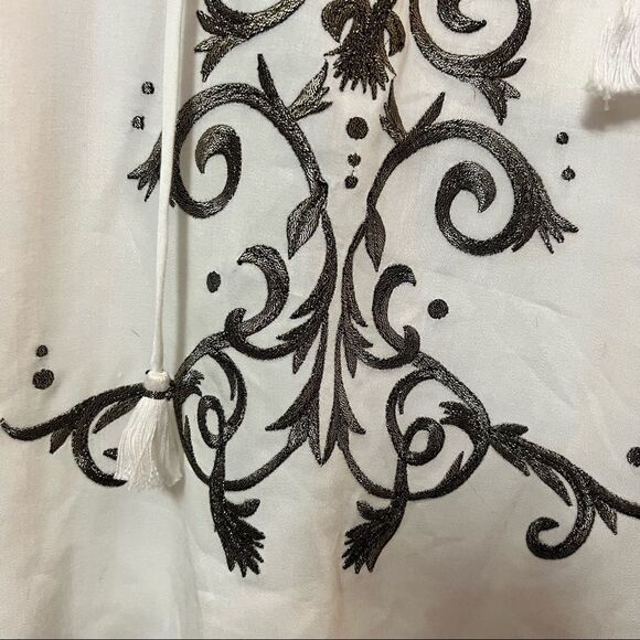 NEW Jetset Diaries Dynasty Ivory Black Embroidered Tunic Mini Dress Coverup S - Picture 4 of 12